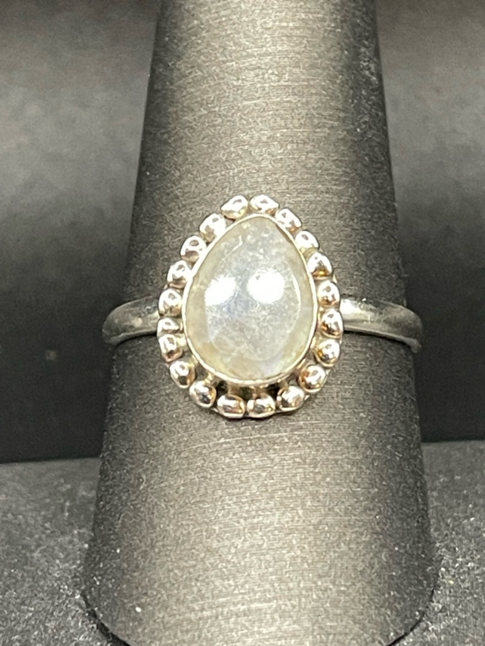 Sterling Silver Teardrop Moonstone Ring in White